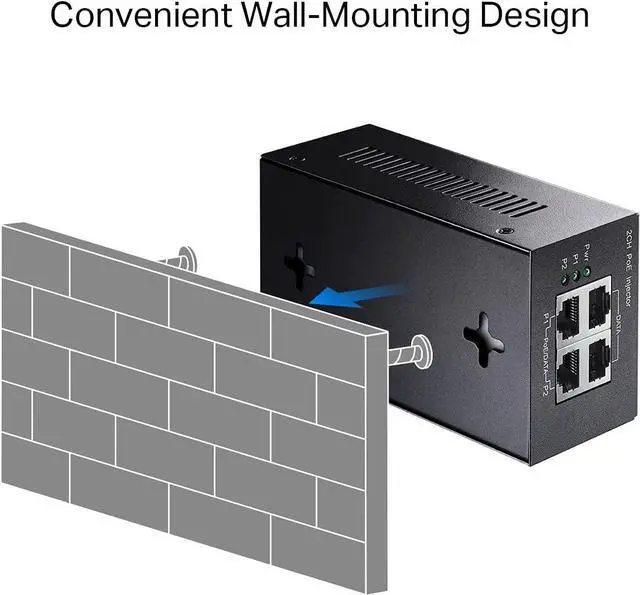 Alt view image 6 of 7 - Cudy 2 Channel Gigabit PoE Injector, 10/100/1000Mbps, 2 Gigabit Input, 2 PoE Output, 2 x 30 watts PoE Adapter, Wall-Mount, Comply with 802.3at / 802.3af, 48V