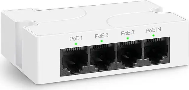 Main image of 4 Port PoE Extender with 3 PoE Out, IEEE 802.3af/at Mini 4 Channel PoE Repeater 100Mbps, Wall and Din Rail Mount Passthrough POE Switch/Booster, Plug and Play