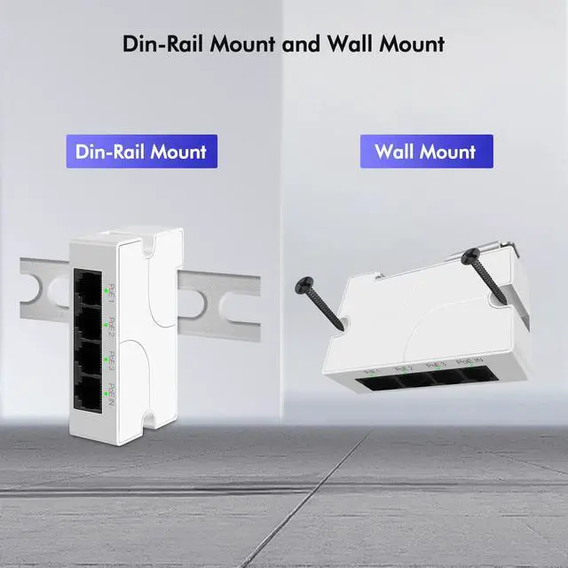 Alt view image 5 of 7 - 4 Port PoE Extender with 3 PoE Out, IEEE 802.3af/at Mini 4 Channel PoE Repeater 100Mbps, Wall and Din Rail Mount Passthrough POE Switch/Booster, Plug and Play