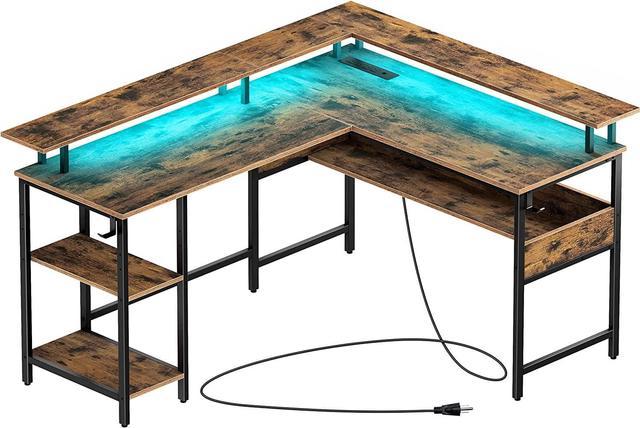 Cyclysio L Shaped Desk with Power Outlets and USB Ports, Reversible L  Shaped Gaming Computer Desk