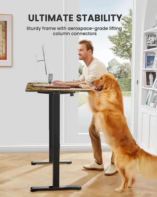 Alt view image 2 of 7 - Height Adjustable Electric Standing Desk, 63x 28 Inches Sit Stand up Desk, Large Memory Computer Home Office Desk (Vintage Brown)
