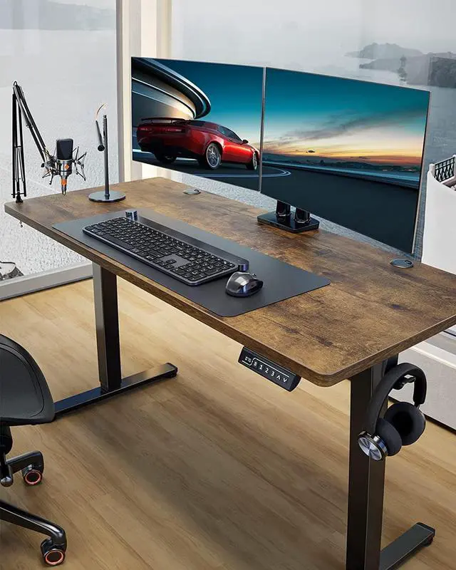 Alt view image 6 of 7 - Height Adjustable Electric Standing Desk, 63x 28 Inches Sit Stand up Desk, Large Memory Computer Home Office Desk (Vintage Brown)