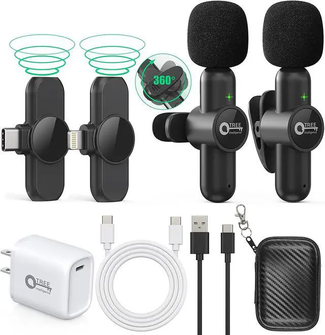 Main image of Wireless Lavalier Microphone for iPhone/ipad/Android,Wireless Lapel clip on microphone(2 Microphones with 2 Receivers) Plug-Play Auto-Sync for Facebook,YouTube,Video/Vlog Recording,Live stream,TikTok