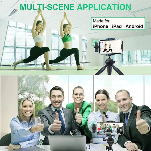 Alt view image 7 of 7 - Wireless Lavalier Microphone for iPhone/ipad/Android,Wireless Lapel clip on microphone(2 Microphones with 2 Receivers) Plug-Play Auto-Sync for Facebook,YouTube,Video/Vlog Recording,Live stream,TikTok