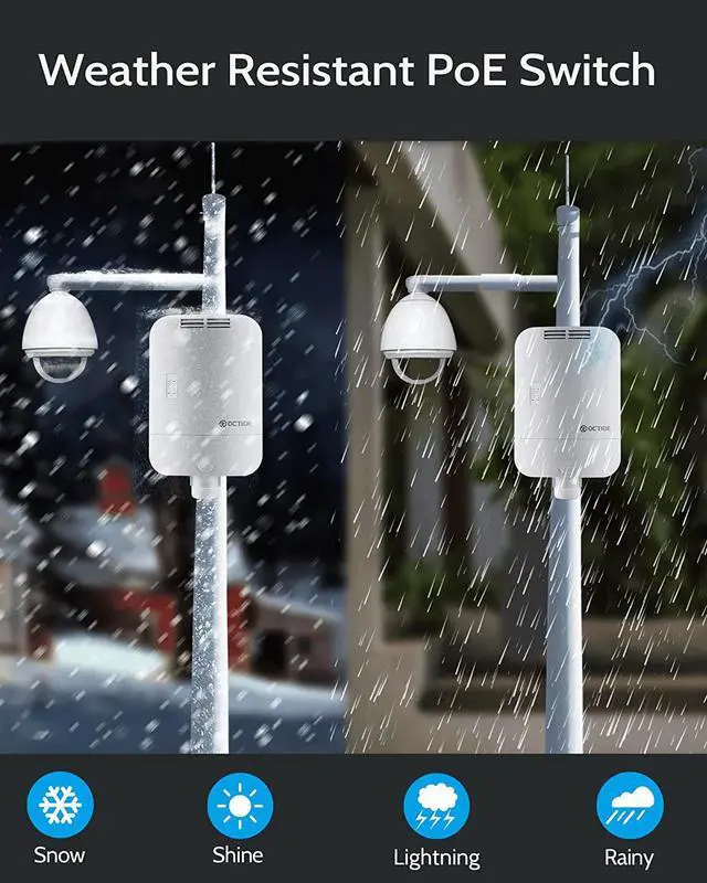 Alt view image 6 of 6 - Outdoor Weatherproof PoE Switch, with 8×Gigabit Poe/Uplink Ports+2G SFP Slots, All-in-One Box, 120W PoE Power Budget, IEEE802.3af/at, AI Watchdog, Plug&Play, Fan-Less Unmanaged.