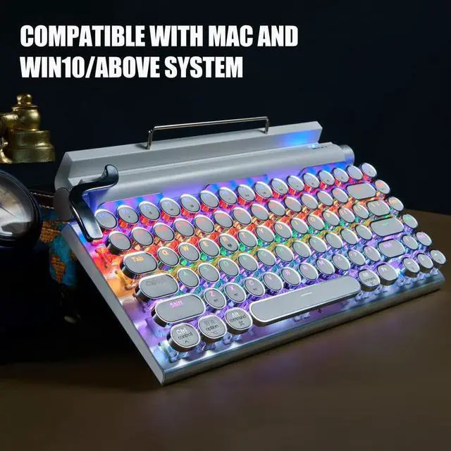 Alt view image 6 of 7 - 7KEYS Retro Typewriter Keyboard, 83 Keys Vintage Bluetooth Mechanical Keyboard (White)