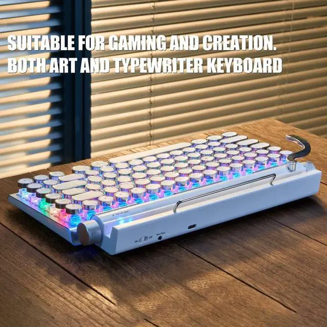 Alt view image 5 of 7 - 7KEYS Retro Typewriter Keyboard, 83 Keys Vintage Bluetooth Mechanical Keyboard (White)
