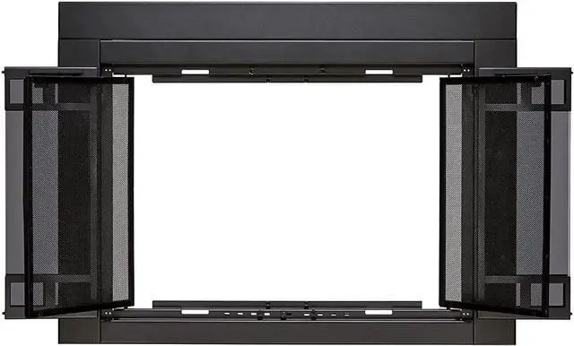 Alt view image 4 of 7 - Bi-fold Style Fireplace Doors with Smoke Tempered Glass (Color: Black, Size: Medium - Fits 30in to 37in W x 25.5in to 32.5in H)