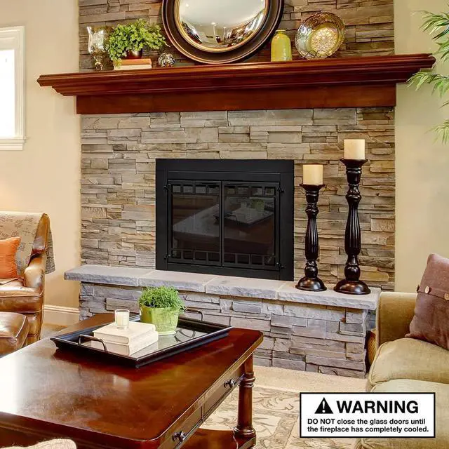 Alt view image 5 of 7 - Bi-fold Style Fireplace Doors with Smoke Tempered Glass (Color: Black, Size: Medium - Fits 30in to 37in W x 25.5in to 32.5in H)
