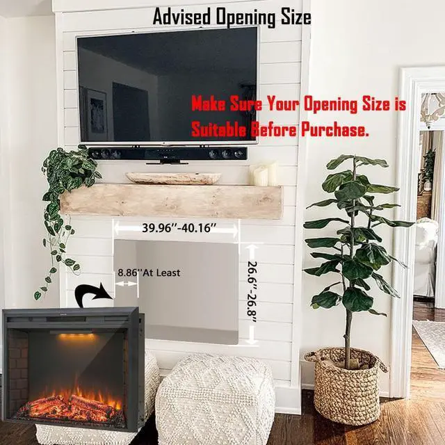 Alt view image 6 of 7 - 43'' Electric Fireplace Insert, Retro Recessed Fireplace Heater with Fire Cracking Sound, Remote Control & Timer, 750/1500W, Black