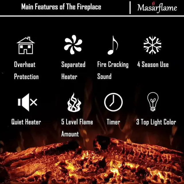 Alt view image 2 of 7 - 36'' Electric Fireplace Insert, Retro Recessed Fireplace Heater with Fire Cracking Sound, Remote Control & Timer, 750/1500W, Black