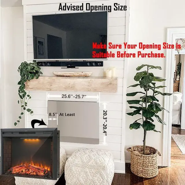 Alt view image 6 of 7 - 28'' Electric Fireplace Insert, Retro Recessed Fireplace Heater with Fire Cracking Sound, Remote Control & Timer, 750/1500W, Black