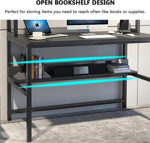 Alt view image 7 of 7 - Computer Desk with Hutch and Bookshelf, 47 Inches Black Home Office Desk with Space Saving Design, Metal Legs Table Desk with Upper Storage Shelves for Study Writing/Workstation, Easy Assemble