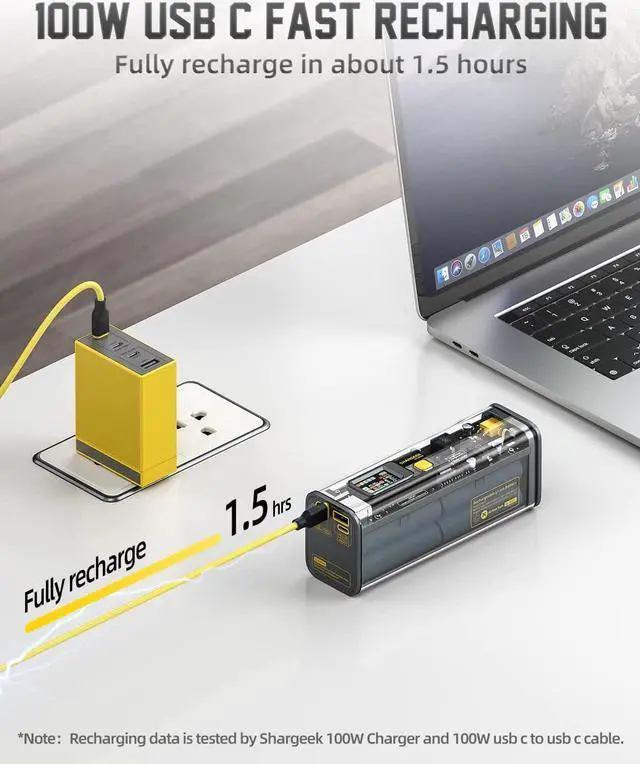 Alt view image 6 of 7 - Portable Charger, Storm 2 100W 25600mAh Laptop Power Bank, World's First See Through Battery Pack with IPS Screen, DC & 2 USB C & USB Ports for MacBook Pro/Dell XPS, iPad/iPhone 13 and More