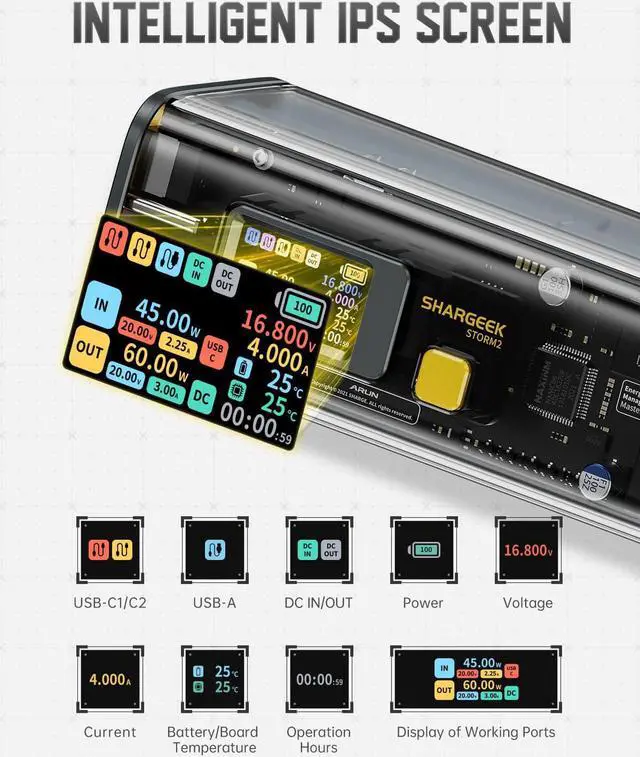 Alt view image 2 of 7 - Portable Charger, Storm 2 100W 25600mAh Laptop Power Bank, World's First See Through Battery Pack with IPS Screen, DC & 2 USB C & USB Ports for MacBook Pro/Dell XPS, iPad/iPhone 13 and More