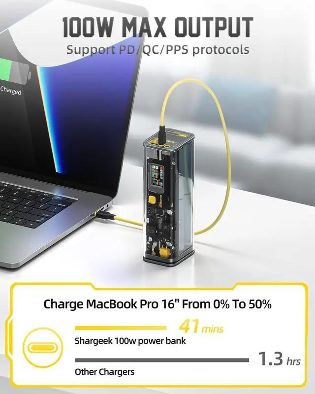 Alt view image 5 of 7 - Portable Charger, Storm 2 100W 25600mAh Laptop Power Bank, World's First See Through Battery Pack with IPS Screen, DC & 2 USB C & USB Ports for MacBook Pro/Dell XPS, iPad/iPhone 13 and More