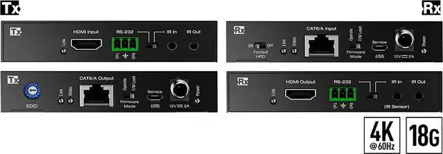 Main image of 4K 18G HDMI Over 50m (164ft) CAT5e/6 Extender Set with HDR, Power Over Cat, IR or RS-232