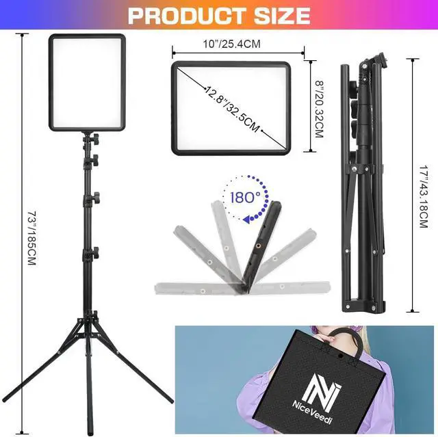 Alt view image 2 of 7 - 2-Pack LED Video Light Kit, Studio Light, 2800-6500K Dimmable Photography Lighting Kit with Tripod Stand&Phone Holder, 73" Stream Light for Video Recording, Game Streaming, YouTube