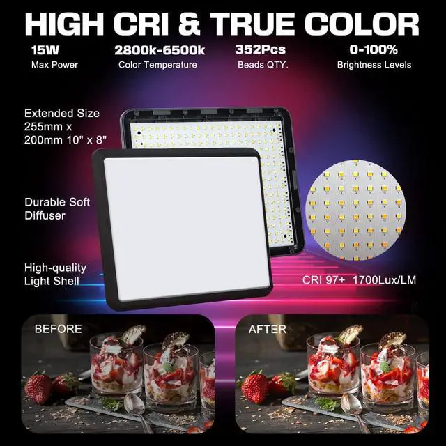 Alt view image 5 of 7 - 2-Pack LED Video Light Kit, Studio Light, 2800-6500K Dimmable Photography Lighting Kit with Tripod Stand&Phone Holder, 73" Stream Light for Video Recording, Game Streaming, YouTube
