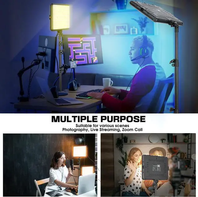 Alt view image 3 of 7 - 2-Pack LED Video Light Kit, Studio Light, 2800-6500K Dimmable Photography Lighting Kit with Tripod Stand&Phone Holder, 73" Stream Light for Video Recording, Game Streaming, YouTube