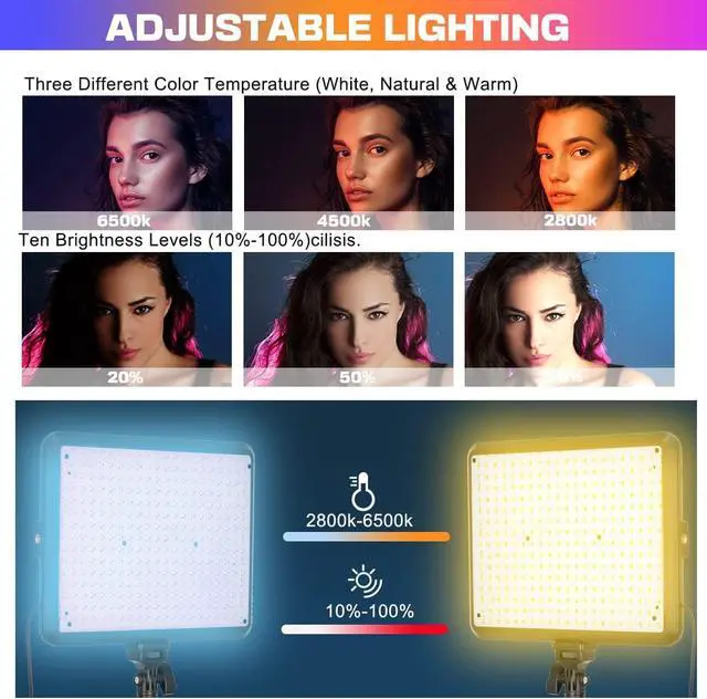 Alt view image 7 of 7 - 2-Pack LED Video Light Kit, Studio Light, 2800-6500K Dimmable Photography Lighting Kit with Tripod Stand&Phone Holder, 73" Stream Light for Video Recording, Game Streaming, YouTube