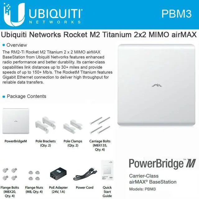 Main image of Ubiquiti PBM3 PowerBridge M3 3.5GHz AirMax Bridge 2 X 2 MIMO