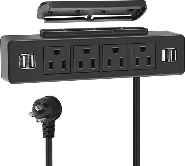 Black 15FT Cord Under Desk Power Strip, Adhesive Wall Mount Power Strip  with USB,Desktop Power Outlets, Removable Mount Multi-Outlets with 4 USB  Ports, 4 AC Plugs for Home Office Reading 