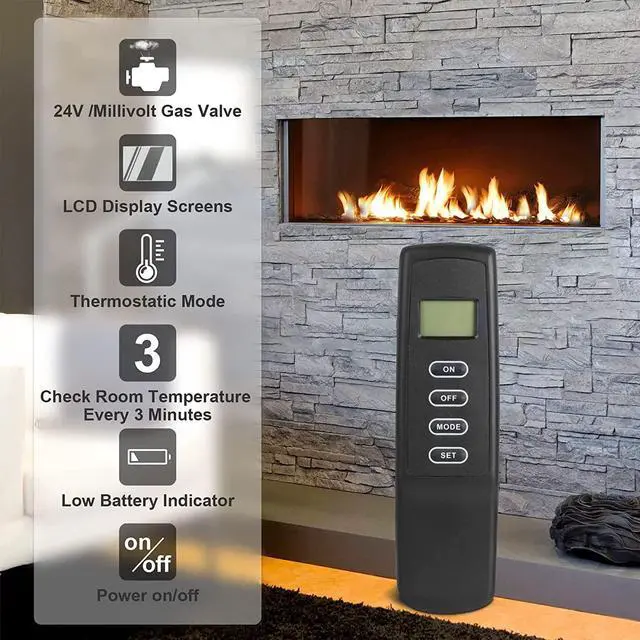 Alt view image 6 of 6 - Fireplace Remote Control,Thermostat,Gas Fireplace Remote On/Off kit,for Millivolt Gas Valve,Compatible with skytech,Ambient,Majestic,monessen,Vermont Fireplace,Display Screen