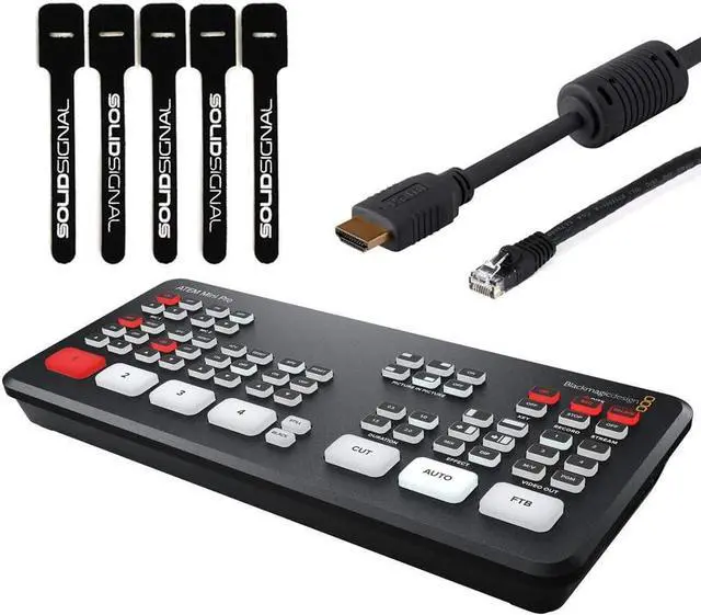Main image of Blackmagic Design ATEM Mini Pro HDMI Live Stream Switcher Starter Bundle with 6 HDMI Cable, 7 Cat5e Cable, and 5-Pack of Solid Signal Cable Ties (SWATEMMINIBPR)