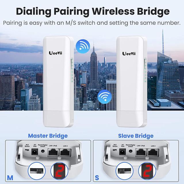 Alt view image 4 of 7 - Wireless Bridge,Point to Point 5.8G Outdoor Bridge with 14dBi Directional Antenna 3KM Long Range Working Distance 24V PoE Adapter 2 RJ45 Port for Extended Internet to Next Building,2-Pack