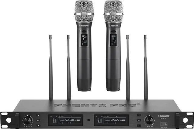 Main image of Wireless Microphone System, True Diversity Dual Cordless Microphone Set, Professional UHF Handheld Wireless Microphones w/Auto Scan, 2x1000 Channels, 328ft for Stage & Studio