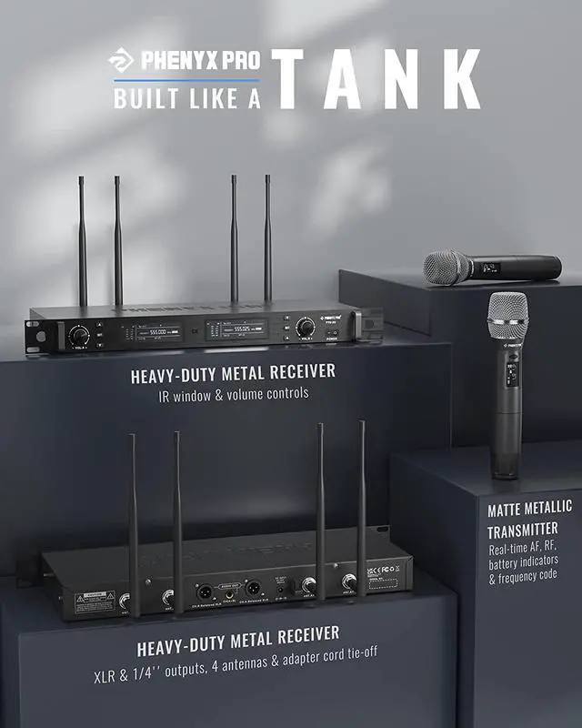 Alt view image 2 of 5 - Wireless Microphone System, True Diversity Dual Cordless Microphone Set, Professional UHF Handheld Wireless Microphones w/Auto Scan, 2x1000 Channels, 328ft for Stage & Studio