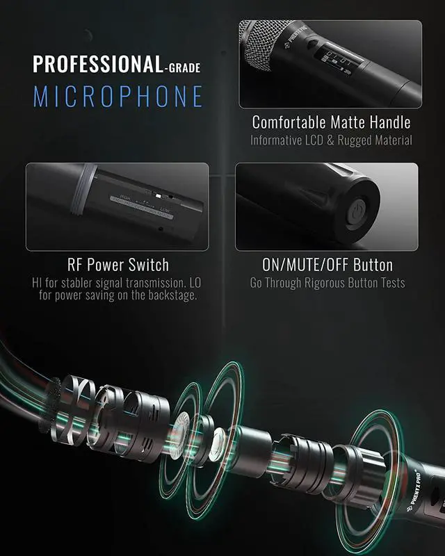 Alt view image 5 of 5 - Wireless Microphone System, True Diversity Dual Cordless Microphone Set, Professional UHF Handheld Wireless Microphones w/Auto Scan, 2x1000 Channels, 328ft for Stage & Studio