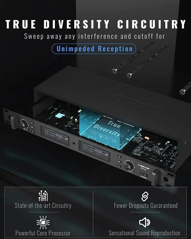 Alt view image 3 of 5 - Wireless Microphone System, True Diversity Dual Cordless Microphone Set, Professional UHF Handheld Wireless Microphones w/Auto Scan, 2x1000 Channels, 328ft for Stage & Studio