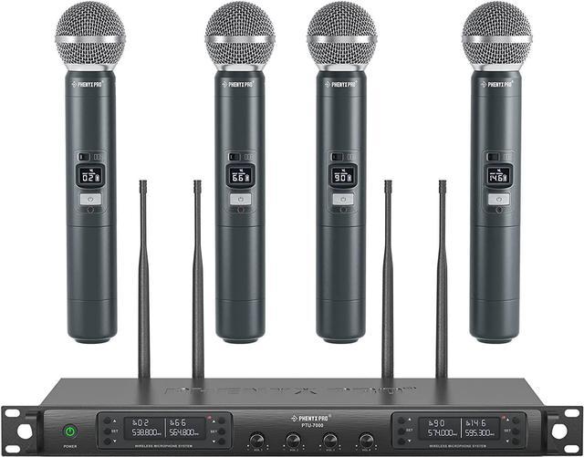 Wireless Microphone System, Quad Channel Wireless Mic, w/ 4 Handheld Dynamic  Microphones, 4x40 Channels, Auto Scan, Long Distance 328ft, Microphone for  Singing, Church, Karaoke 