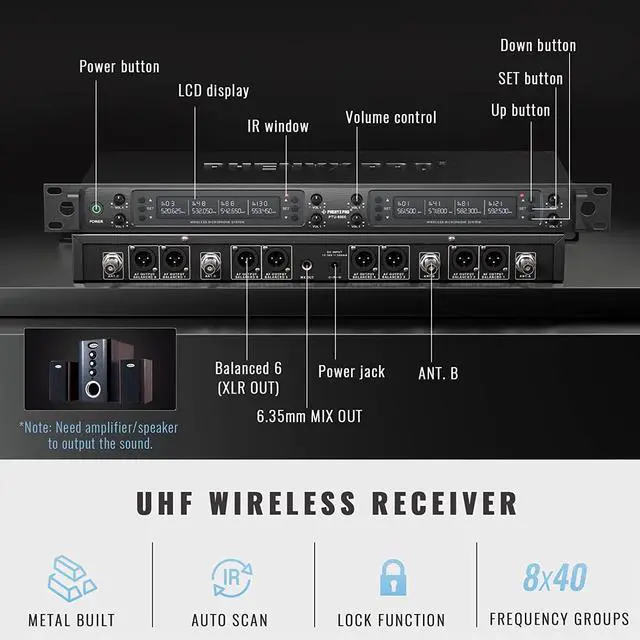 Alt view image 2 of 5 - Wireless Microphone System, Eight-Channel Wireless Mic, w/ 8 Handheld Dynamic Microphones, Auto Scan,8x40 Adjustable UHF Channels, 328ft, Microphone for Singing,Church, Karaoke