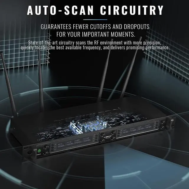 Alt view image 5 of 5 - Wireless Microphone System, Eight-Channel Wireless Mic, w/ 8 Handheld Dynamic Microphones, Auto Scan,8x40 Adjustable UHF Channels, 328ft, Microphone for Singing,Church, Karaoke