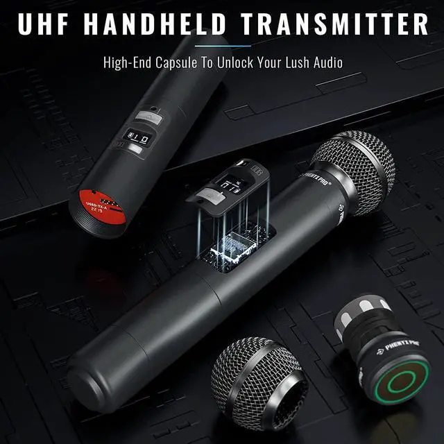 Alt view image 4 of 5 - Wireless Microphone System, Eight-Channel Wireless Mic, w/ 8 Handheld Dynamic Microphones, Auto Scan,8x40 Adjustable UHF Channels, 328ft, Microphone for Singing,Church, Karaoke