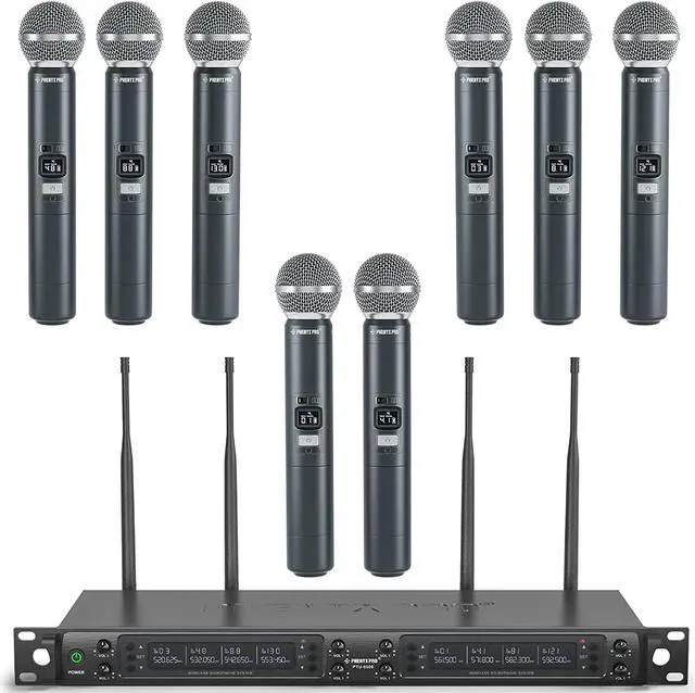 Main image of Wireless Microphone System, Eight-Channel Wireless Mic, w/ 8 Handheld Dynamic Microphones, Auto Scan,8x40 Adjustable UHF Channels, 328ft, Microphone for Singing,Church, Karaoke