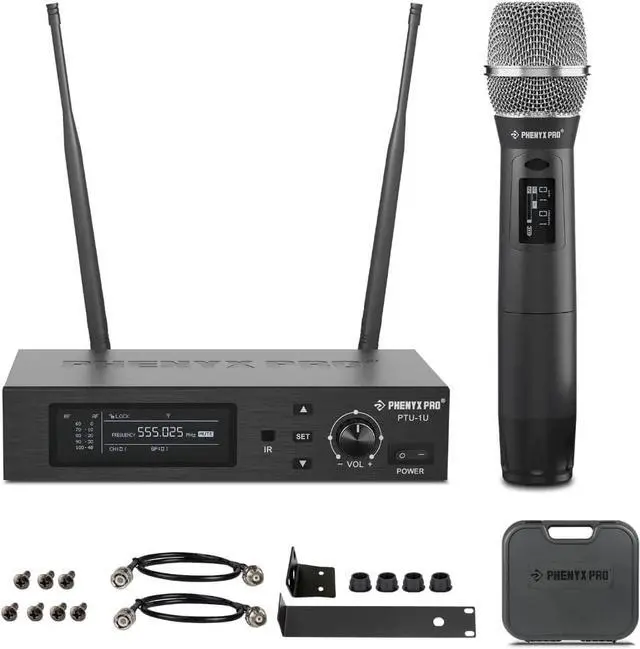 Main image of True Diversity Wireless Microphone System w/ 1000 Tunable Channels, Single Cordless Microphone Set w/Auto Scan, UHF Professional Dynamic Microphone for Singing, Stage & Studio