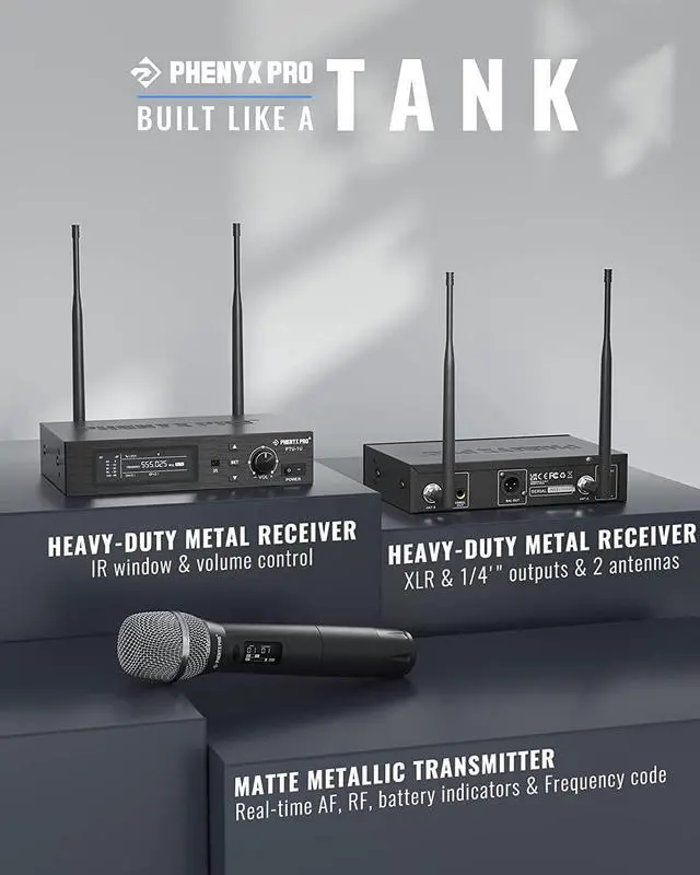 Alt view image 2 of 5 - True Diversity Wireless Microphone System w/ 1000 Tunable Channels, Single Cordless Microphone Set w/Auto Scan, UHF Professional Dynamic Microphone for Singing, Stage & Studio