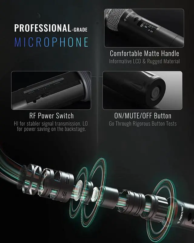 Alt view image 5 of 5 - True Diversity Wireless Microphone System w/ 1000 Tunable Channels, Single Cordless Microphone Set w/Auto Scan, UHF Professional Dynamic Microphone for Singing, Stage & Studio