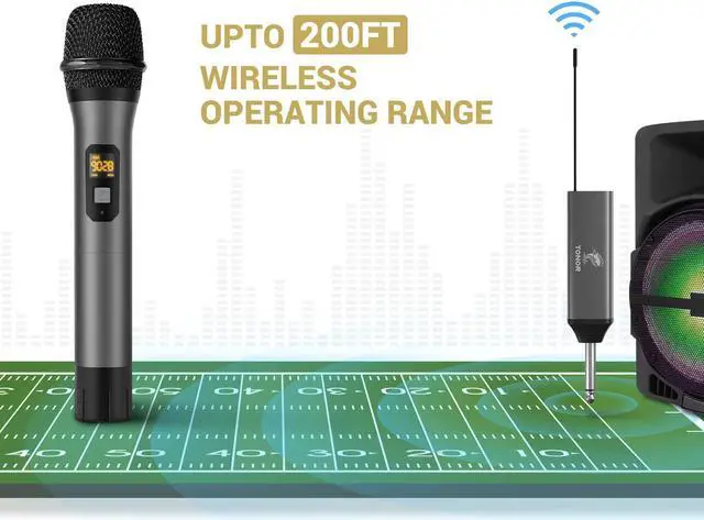 Alt view image 3 of 7 - Wireless Microphone, UHF Dual Cordless Metal Dynamic Mic System with Rechargeable Receiver, for Karaoke Singing, Wedding, DJ, Party, Speech, Church, Class Use, 200ft