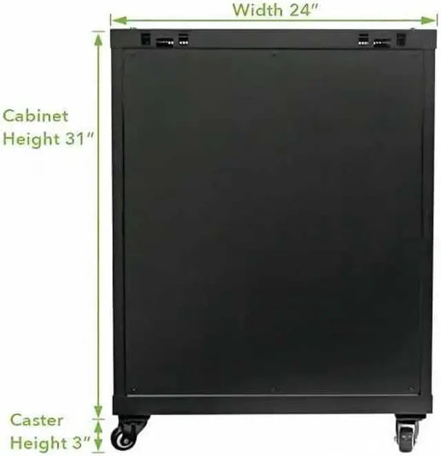 Alt view image 3 of 4 - 15U Wall Mount Network Server Cabinet for 19 IT, A/V Equipment, Lockable Glass Door & Removable Side Panels, 2 Fans, Casters, 450mm Depth