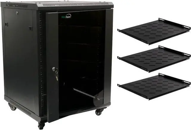 Main image of 15U Wall Mount Server Data Cabinet 24 Inch Depth Glass Door Lock Casters and Shelves