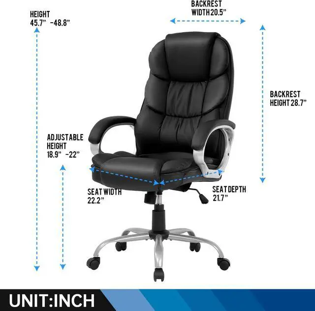 Alt view image 3 of 7 - Office Chair Computer High Back Adjustable Ergonomic Desk Chair Executive PU Leather Swivel Task Chair with Armrests Lumbar Support (Black)