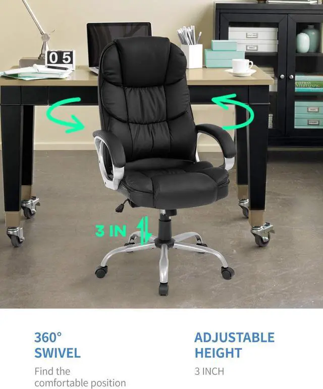 Alt view image 6 of 7 - Office Chair Computer High Back Adjustable Ergonomic Desk Chair Executive PU Leather Swivel Task Chair with Armrests Lumbar Support (Black)
