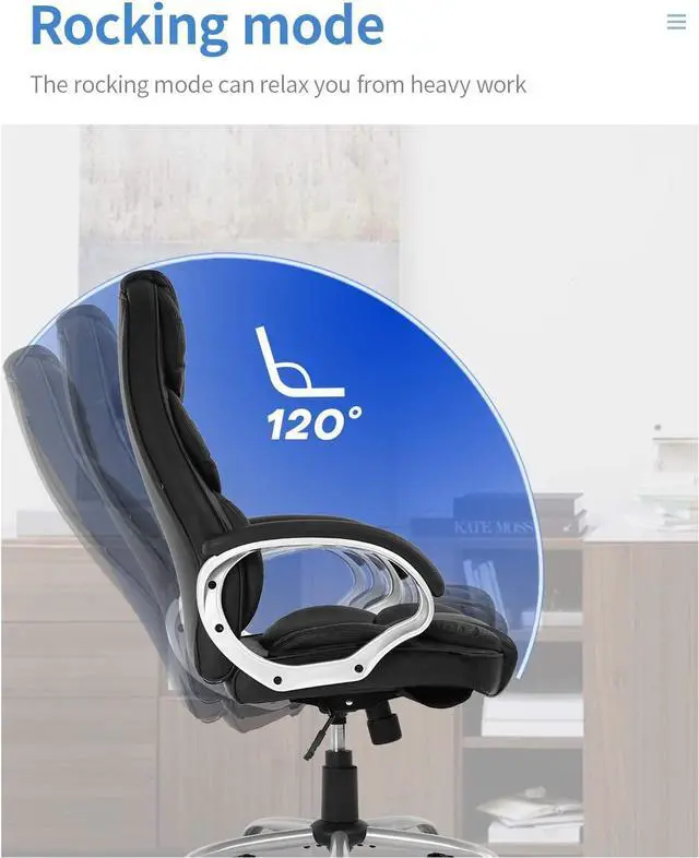 Alt view image 5 of 7 - Office Chair Computer High Back Adjustable Ergonomic Desk Chair Executive PU Leather Swivel Task Chair with Armrests Lumbar Support (Black)