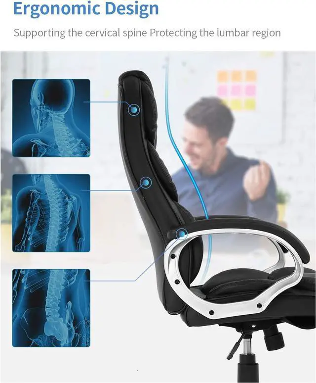 Alt view image 7 of 7 - Office Chair Computer High Back Adjustable Ergonomic Desk Chair Executive PU Leather Swivel Task Chair with Armrests Lumbar Support (Black)