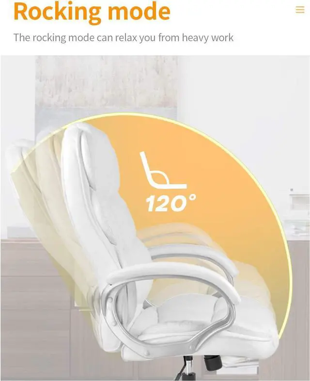 Alt view image 3 of 7 - Office Chair Computer High Back Adjustable Ergonomic Desk Chair Executive PU Leather Swivel Task Chair with Armrests Lumbar Support (White)